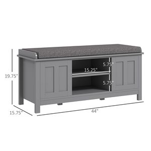 Panca Portascarpe Moderna Stile Fattoria con Cuscino, 2 Ante Scorrevoli, Panca Ottomana per Ingresso che Contiene 10 Paia, Grigia - Product Image 3