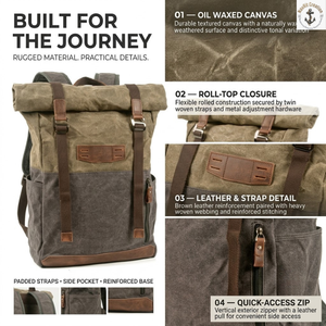 Roll Top <b>Travel</b> Backpack with Padded Straps | Large Capacity Unisex Functional Rucksack Side Pocket for <b>Travel</b> Outdoor Use - Product Image 5