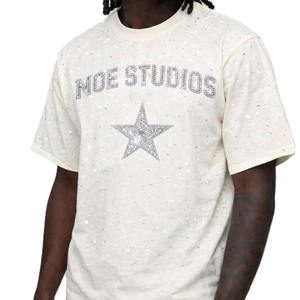 T-shirt pour homme de haute qualité orné de strass, col rond, manches courtes, coupe classique, production OEM pour les marques de streetwear - Product Image 3