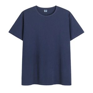 Plus Size Men's Navy Blue Short Sleeve O-Neck Casual T-Shirt Solid Color Blank Design Knitted Jersey Style 100% Merino <b>Wool</b> - Product Image 1