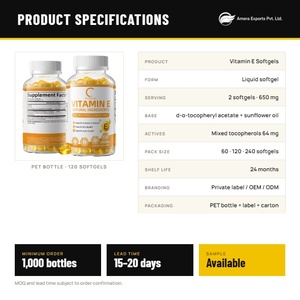 Capsules de Vitamine E 650 mg en Gélules Molles Marque Blanche Végétaliennes Sans Gluten Complément Alimentaire pour Adultes Fournisseur en Gros OEM ODM - Product Image 6