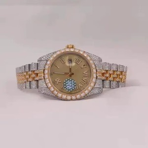 Fashion Men's Stainless Steel Diamond Encrusted Mechanical <b>Watch</b> 41mm Round <b>Case</b> Analog Date Display Folding Clasp - Product Image 1