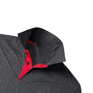 Camisa Casual para Hombre, Color Gris Oscuro Jaspeado, Manga Corta, Ribete Rojo, Cuello Alto, 100% Algodón, Tejido de Punto, Diseño Personalizado - Product Image 3