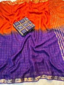 Sari en viscose georgette au design tendance avec chemisier en viscose lourd pour femme, idéal pour les soirées, séchage rapide, fabriqué en Inde - Product Image 3