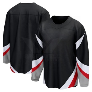 เสื้อฮอกกี้น้ำแข็งสีดำแบบกำหนดเองสำหรับผู้ชาย คอวี แขนยาว ระบายอากาศได้ดี ผลิตจากผ้าฝ้าย/ใยไผ่ ป้องกันรังสียูวี น้ำหนัก 220 กรัม สำหรับเล่นกีฬา - Product Image 6