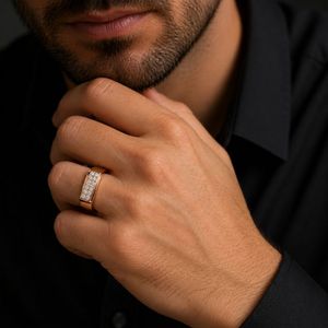 Mens 14KT rose Gold Rectangular Micro Pave Cubic Zirconia Signet <b>Ring</b> Polished Minimalist <b>Statement</b> Wedding Party Gift - Product Image 5
