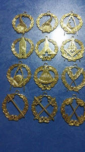 Handcrafted Masonic Regalia Bullion Wire Embroidery Gold & Silver Metal <b>Pin</b> <b>Badges</b> with Square Pattern and Safety <b>Pin</b> Attachment - Product Image 2