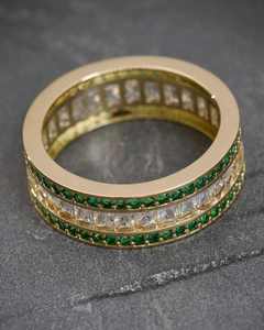 Bague Éternité Orée à 3 Rangs de Baguettes, Pierre Centrale Taille Ovale, Bande d'Accent Taille Ronde, Bijoux de Mariage - Product Image 3