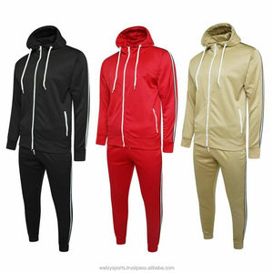 Logo de marque personnalisé survêtement pour hommes en polaire à rayures latérales sweat à capuche zippé sweat vêtements de jogging survêtements de course à pied de gymnastique - Product Image 1