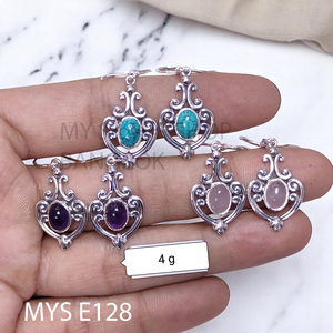 Boucles d'oreilles fines en argent sterling 925 avec cabochon en quartz rose naturel MYS-E128, prêtes à être expédiées, en stock, faible MOQ, bijoux indiens pour femmes - Product Image 1