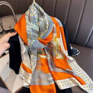 Vintage Silk Scarf Orange <b>White</b> Patterned Square Multi-Functional <b>Tie</b>-dye Customizable Length All Seasons Accessory Breathable - Product Image 1