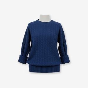 Pull en maille tricoté uni sans impression, col rond, style vietnamien, anti-plis, 100 % acrylique, col ras du cou standard - Product Image 2