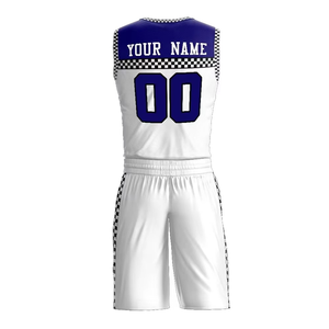 Camiseta de Baloncesto Personalizada con Cuello en V, Sin Mangas, Sublimada, de Malla, Uniforme con Patrón a Cuadros Blanco y Azul, Nombre del Equipo, Número 00, Unisex, Adulto - Product Image 6