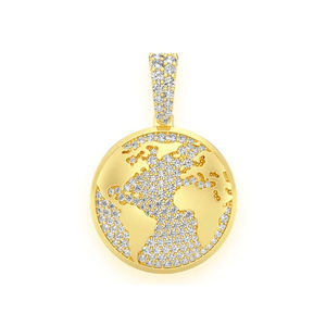 Custom Geometric World Globe <b>Pendant</b> Moissanite Diamond Accents Two Tone 10K <b>Solid</b> <b>Gold</b> Unisex Iced Hip Hop Inspired Statement - Product Image 2