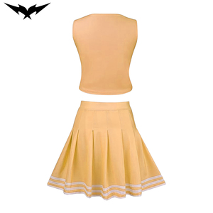 Ventes en gros de nouveaux uniformes de cheerleading pour adultes personnalisés avec des appliques en strass bleus et jaunes, en tissu spandex/polyester - Product Image 4