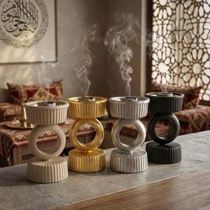 Quemador de incienso de metal con diseño geométrico de lujo, moderno y acanalado, para Oud y Bakhoor, ideal para decoración del hogar en el Golfo, meditación y como regalo para Ramadán. - Product Image 1