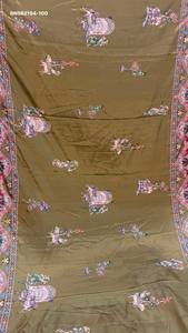 Ensemble de sari en soie crêpe de qualité supérieure avec motif traditionnel et imprimé Ajrakh, travail de miroir véritable et franges, mode féminine - Product Image 3