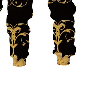 Ensemble de survêtement unisexe noir et or à motifs floraux, sweat à capuche et pantalon de jogging décontracté pour l'automne, manches longues, pantalon à cordon avec poches latérales - Product Image 6