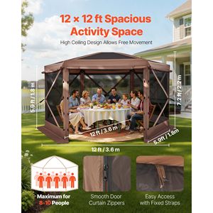 Gazebo Pop-up 3,6 x 3,6 m con Zanzariera, Tenda Grande a 6 Lati per Campeggio con Tetto Rimovibile, Borsa per il Trasporto, Montaggio Rapido, Protezione Solare Anti-Mosche - Product Image 2