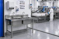 Wastafel Komersial Stainless Steel 304 Kapasitas Besar 1 2 3 Kompartemen Wastafel Cuci Industri untuk Dapur Pusat