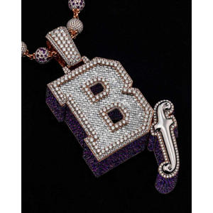 Luxury " B " Lab grown Diamond Pendant 925 Sterling <b>Silver</b> Rose Gold Plated Custom <b>Initial</b> Hip Hop Bling Statement <b>Necklace</b> - Product Image 6