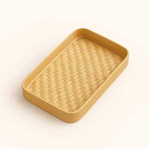 Bandeja Rectangular de Bambú Hecha a Mano, Estilo Boho, Ligera, Apta para Alimentos, con Borde Elevado |   Bandeja de Servicio a la Habitación para Restaurantes/Hoteles | - Product Image 4