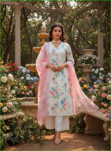 ชุดสูทผ้าฝ้ายสีขาวพิมพ์ลายชิฟฟ์ลี - Product Image 5