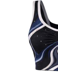 Ensemble jupe deux pièces personnalisé pour femme, noir et bleu marine, imprimé marbré, crop top sans manches, mini-jupe taille haute, tenue douce et extensible - Product Image 3