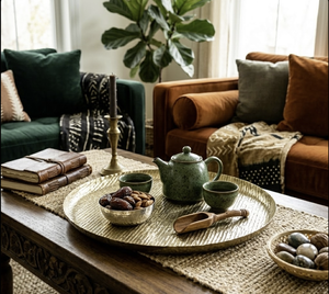 Plateau de service en aluminium martelé fait main, couleur or, design de luxe, accessoire de table, vaisselle et articles de cuisine pour la décoration intérieure - Product Image 6