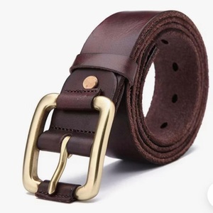 Ceinture habillée décontractée pour homme en cuir pleine fleur véritable marron camel, vente en gros - Product Image 6