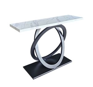 Modern <b>White</b> Marble Top Console <b>Table</b> with Black Stainless Steel Ring Base Luxury Entryway Sofa <b>Table</b> for Villa Hotel - Product Image 5