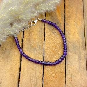 Pulsera de cuentas facetadas de amatista natural con cierre de langosta de plata de ley 925, joyería de piedras preciosas hecha a mano, moderna y unisex. - Product Image 2