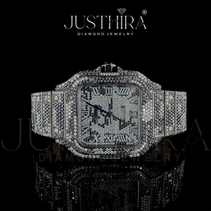 Montre-bracelet automatique mécanique de luxe en or, sertie de moissanite blanche et noire, avec cadran en verre et boîtier en acier inoxydable - Product Image 2