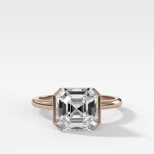 Anillo de compromiso de oro macizo de 14k y 18k con diamante de laboratorio de 2 quilates talla Asscher, solitario de medio bisel de 1.7mm, joyería de uso diario al por mayor - Product Image 5