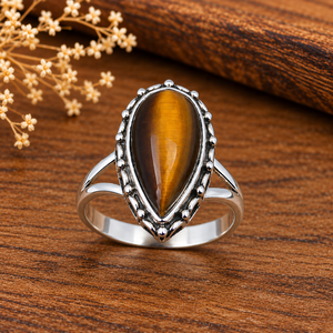 Anillo de Plata con Ojo de Tigre en Forma de Pera, Estilo Bohemio Occidental, Joyería con Piedras Preciosas, Anillo de Moda para Mujer, Venta al Por Mayor - Product Image 2