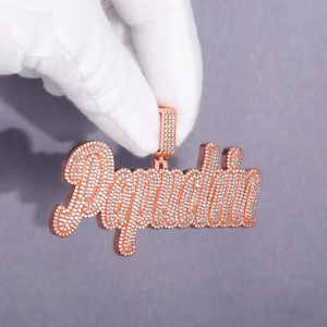 <b>Custom</b> <b>Name</b> Moissanite Diamond Script Pendant <b>Necklace</b> Rose Gold Hip Hop Statement Jewelry Gift - Product Image 4