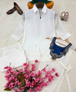 <b>White</b> Silk Vintage Quick Dry Kurta <b>Palazzo</b> Set Women Regular Fit Traditional Indian Pakistani Style Casual Ankle Length 86548 - Product Image 4