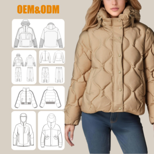 OEM Women's <b>Quilted</b> Jacket Hooded Short Winter Coat Full Sleeve Button Closure Solid Color Polyester <b>Wadding</b> - Product Image 1