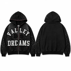 Sudadera con Cremallera Valley Dreams con Pedrería, Unisex, Estilo Urbano, Oversize, con Logotipo Negro en la Parte Delantera, Corte Regular, para Otoño - Product Image 1