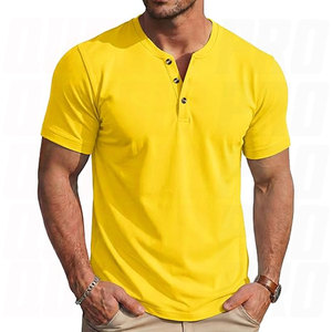 Camiseta Henley de Manga Corta para Hombre, Absorbente de Humedad, Ligera, de Algodón, Informal, Básica, Transpirable, Suave, Corte Regular - Product Image 1