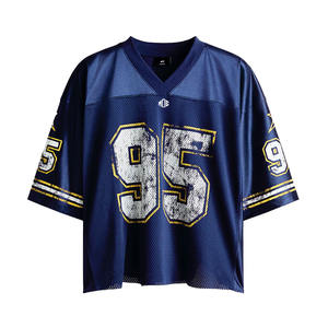 Camiseta Deportiva de Fútbol Americano de Malla Oversize para Hombre, Azul, con Hombros Caídos, Estilo Vintage, con Número, Venta al por Mayor, Personalizada, OEM, Marca Privada - Product Image 1