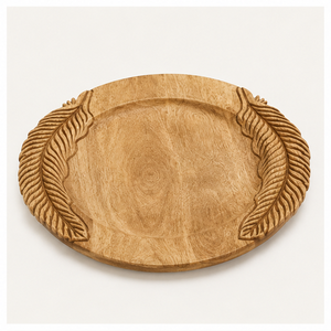 Premium Mango Wood Charger <b>Plate</b> with Carved Feather Border Elegant Wedding Table <b>Decor</b> & Eco-Friendly Dinnerware for Hotels - Product Image 1