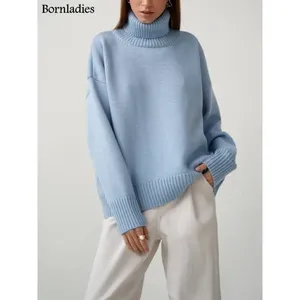 Bornladies, suéter de cuello alto para mujer, elegante Otoño Invierno, suéter grueso y cálido, Jersey de punto suelto informal de gran tamaño, Top para - Product Image 1