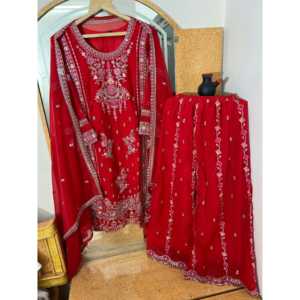 Vêtements de soirée pour femmes de créateur haut bas et magnifique ensemble Dupatta - Product Image 5