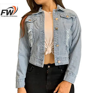 Chaqueta vaquera informal de manga larga para mujer, diseño OEM de última generación, alta calidad, con bordes deslavados, corte holgado de largo medio a largo - Product Image 3