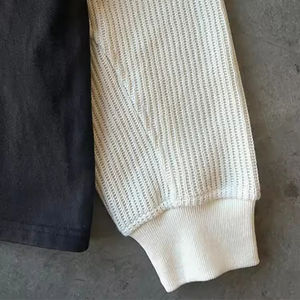 T-shirt personnalisé pour homme, 320 g/m², effet délavé, manches en tricot gaufré, t-shirt en coton à double couche, manches longues - Product Image 2