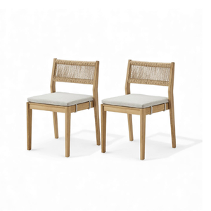 Ensemble de jardin naturel : Table de repas extérieure et 4 chaises en corde tressée avec coussins – Mobilier de patio et de restaurant - Product Image 6