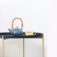 Table basse moderne pliable à 2 niveaux, réglable en hauteur, en fer forgé, plateau en métal noir, cadre doré, durable, minimaliste, pour salon