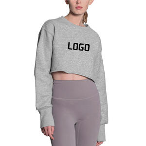 Breathable Solid Color Women Casual Fashion <b>Crop</b> Top Hoodies Custom Embroidery Logo Pullover <b>Long</b> <b>Sleeve</b> <b>Crop</b> Top Hoodie - Product Image 2