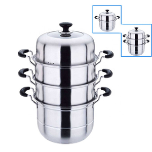 Olla vaporera de gran capacidad con cuerpo de acero inoxidable, diseño de varios niveles, tapa de ajuste hermético y asas laterales cómodas - Product Image 2